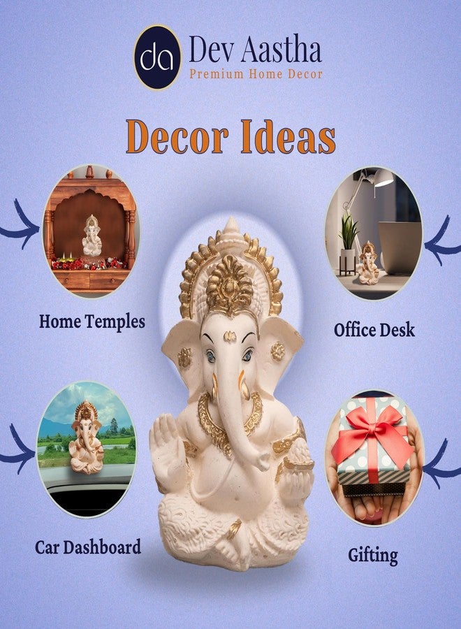 Dev Aastha Lord Ganesha Idol for Car Dashboard, Home Decor & Pooja | Resin Gold Plated Ganpati Murti | 3.5 Inch Ganesh Statue for Gift, Diwali, Housewarming, Baby Shower, Mandir Decor, Peach Ivory,P-1 - Image 3